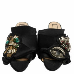 N21 N°21 Black Satin Embellished Knot Flats Sandals Size 38 Women 4 N21 N°21 Black Satin Embellished Knot Flats Sandals Size 38 Women -N21shop luxury women n21 used shoes p509340 001