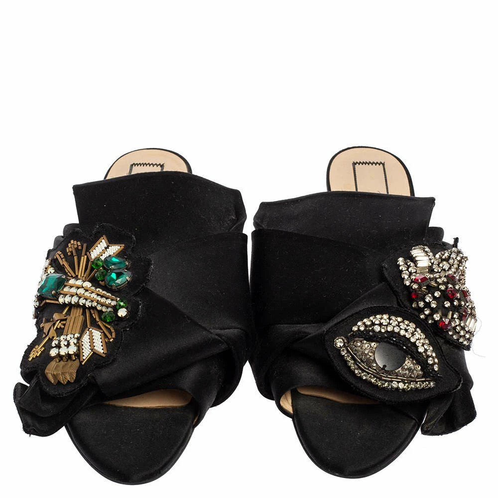 N21 N°21 Black Satin Embellished Knot Flats Sandals Size 38 Women N21 N°21 Black Satin Embellished Knot Flats Sandals Size 38 Women -N21shop luxury women n21 used shoes p509340 001