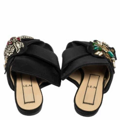 N21 N°21 Black Satin Embellished Knot Flats Sandals Size 38 Women 6 N21 N°21 Black Satin Embellished Knot Flats Sandals Size 38 Women -N21shop luxury women n21 used shoes p509340 003