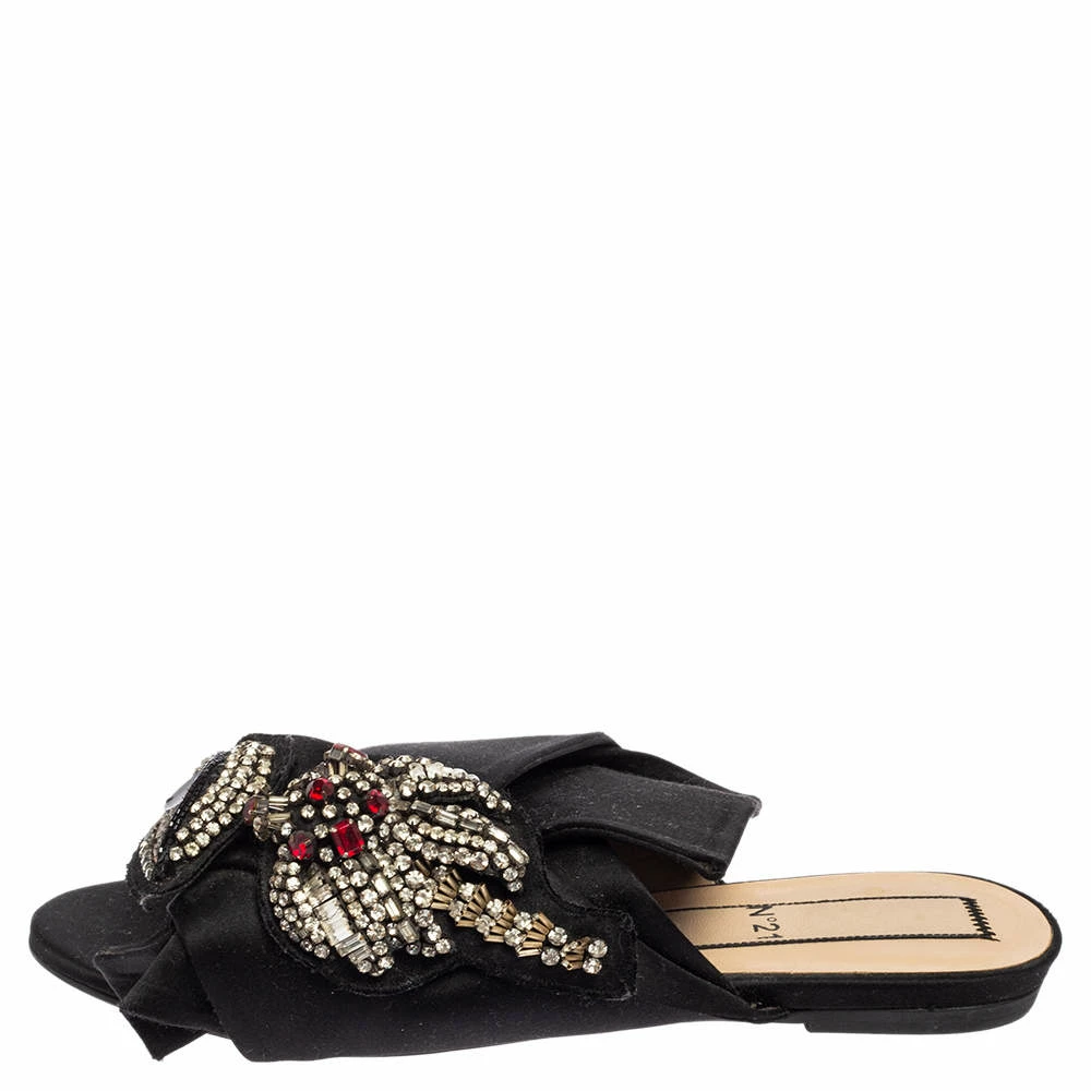 N21 N°21 Black Satin Embellished Knot Flats Sandals Size 38 Women N21 N°21 Black Satin Embellished Knot Flats Sandals Size 38 Women -N21shop luxury women n21 used shoes p509340 005