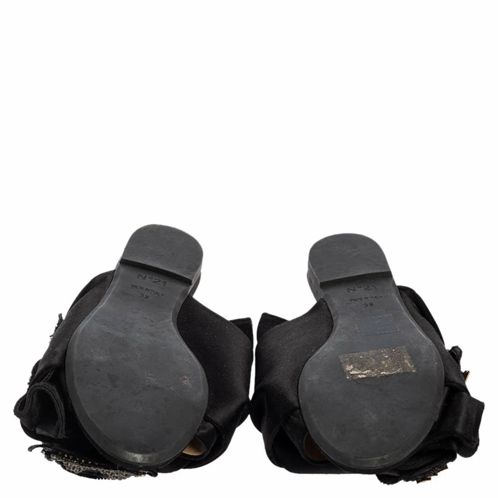 N21 N°21 Black Satin Embellished Knot Flats Sandals Size 38 Women N21 N°21 Black Satin Embellished Knot Flats Sandals Size 38 Women -N21shop luxury women n21 used shoes p509340 007