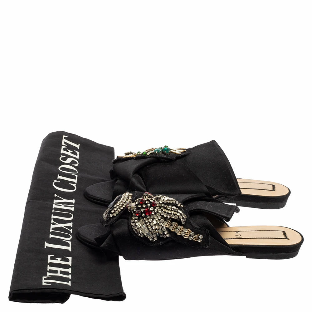 N21 N°21 Black Satin Embellished Knot Flats Sandals Size 38 Women N21 N°21 Black Satin Embellished Knot Flats Sandals Size 38 Women -N21shop luxury women n21 used shoes p509340 009