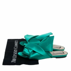 N21 Nº21 Green Satin Knot Flat Mules Size 38 Women Sandals -N21shop luxury women n21 used shoes p511301 001