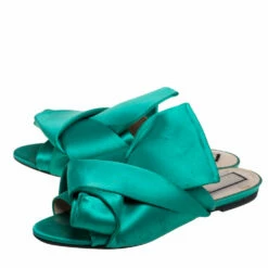 N21 Nº21 Green Satin Knot Flat Mules Size 38 Women Sandals -N21shop luxury women n21 used shoes p511301 002