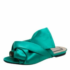 N21 Nº21 Green Satin Knot Flat Mules Size 38 Women Sandals