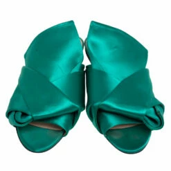 N21 Nº21 Green Satin Knot Flat Mules Size 38 Women Sandals -N21shop luxury women n21 used shoes p511301 006