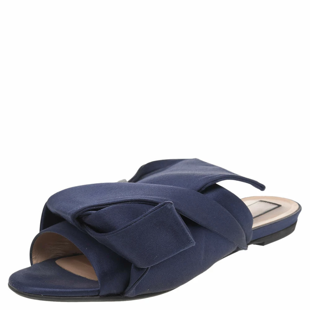 N21 Blue Satin Knot Flat Slides Size 38.5 Women Flats N21 Blue Satin Knot Flat Slides Size 38.5 Women Flats -N21shop luxury women n21 used shoes p525787 002