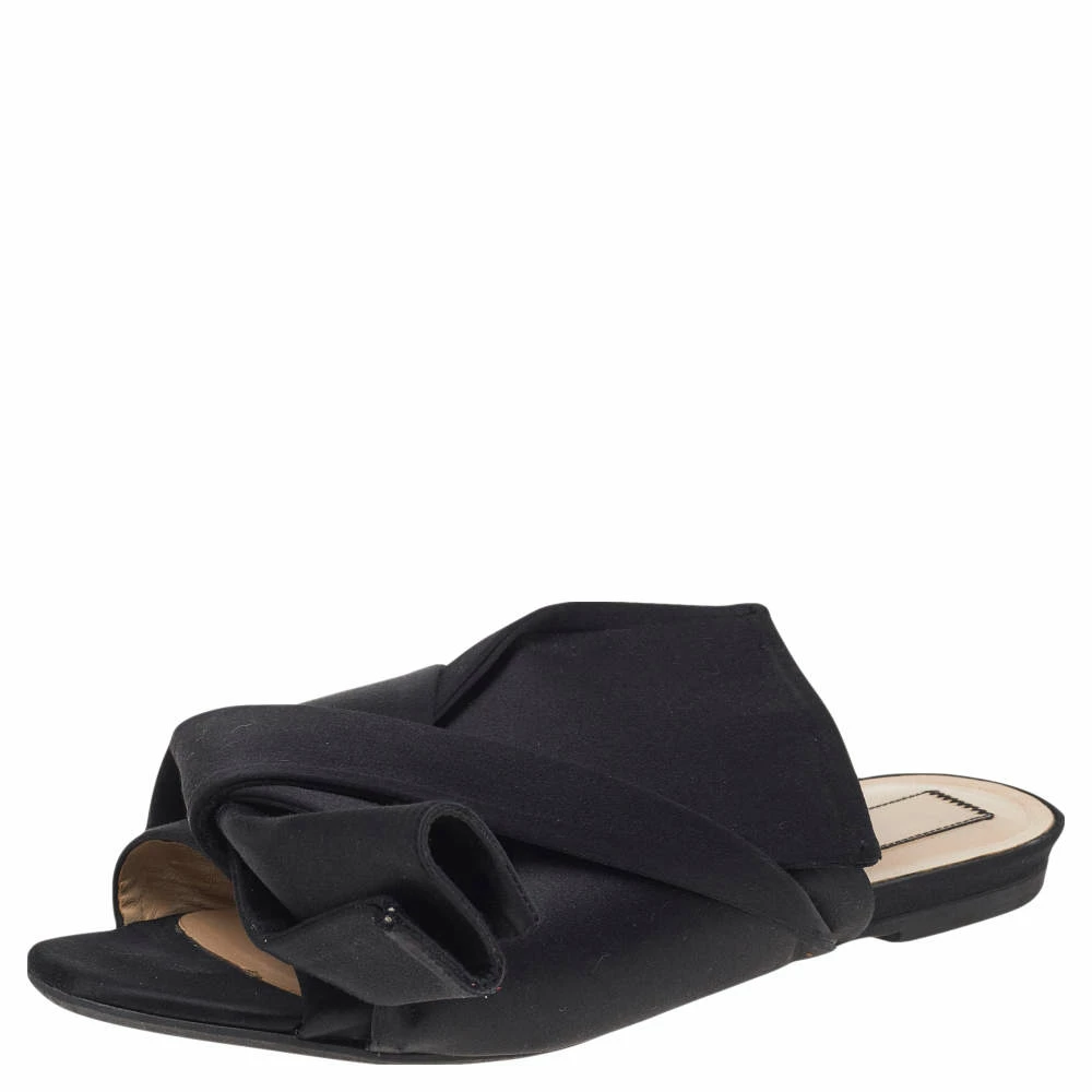 N21 Black Satin Knot Flat Sandals Size 39 Women N21 Black Satin Knot Flat Sandals Size 39 Women -N21shop luxury women n21 used shoes p526133 007