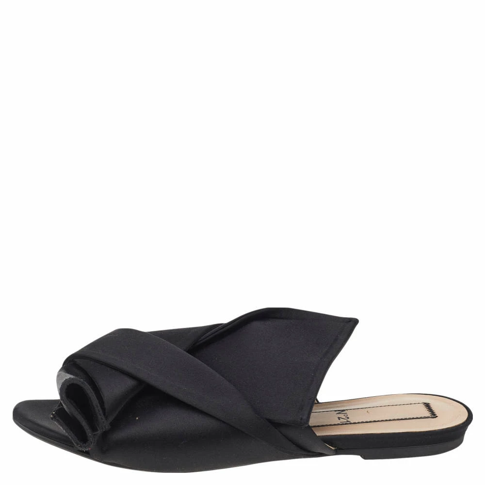 N21 Black Satin Knot Flat Sandals Size 39 Women N21 Black Satin Knot Flat Sandals Size 39 Women -N21shop luxury women n21 used shoes p526133 008