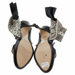 N21 Black Python And Leather Ankle Strap Sandals Size 37.5 Women -N21shop luxury women n21 used shoes p540877 001