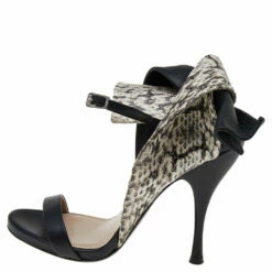 N21 Black Python And Leather Ankle Strap Sandals Size 37.5 Women -N21shop luxury women n21 used shoes p540877 004