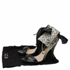 N21 Black Python And Leather Ankle Strap Sandals Size 37.5 Women -N21shop luxury women n21 used shoes p540877 007