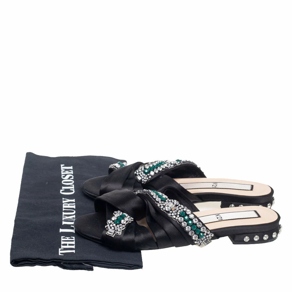 N21 Nº21 Black Satin Crystal Embellished Knotted Flat Slides Size 38 Women Flats N21 Nº21 Black Satin Crystal Embellished Knotted Flat Slides Size 38 Women Flats -N21shop luxury women n21 used shoes p541365 001