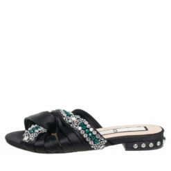 N21 Nº21 Black Satin Crystal Embellished Knotted Flat Slides Size 38 Women Flats 3 N21 Nº21 Black Satin Crystal Embellished Knotted Flat Slides Size 38 Women Flats -N21shop luxury women n21 used shoes p541365 004
