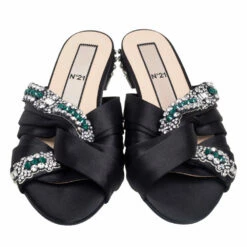 N21 Nº21 Black Satin Crystal Embellished Knotted Flat Slides Size 38 Women Flats 4 N21 Nº21 Black Satin Crystal Embellished Knotted Flat Slides Size 38 Women Flats -N21shop luxury women n21 used shoes p541365 006
