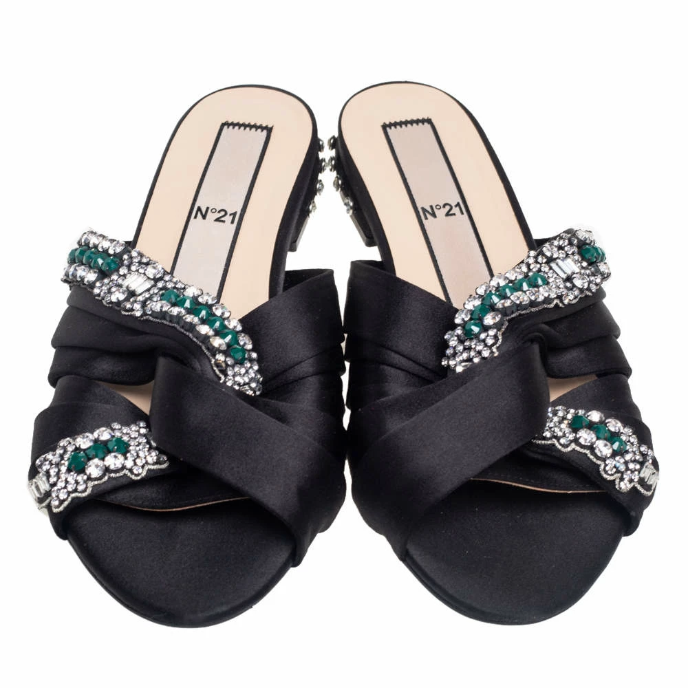 N21 Nº21 Black Satin Crystal Embellished Knotted Flat Slides Size 38 Women Flats N21 Nº21 Black Satin Crystal Embellished Knotted Flat Slides Size 38 Women Flats -N21shop luxury women n21 used shoes p541365 006