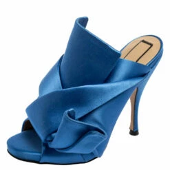 N21 Blue Satin Ronny Mule Sandals Size 36 Women
