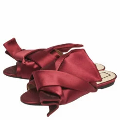 N21 Nº21 Burgundy Satin Knot Flat Mules Size 37.5 Women Sandals -N21shop luxury women n21 used shoes p543015 009