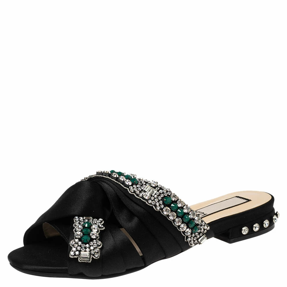 N21 Nº21 Black Satin Crystal Embellished Knotted Flat Slides Size 37.5 Women Sandals N21 Nº21 Black Satin Crystal Embellished Knotted Flat Slides Size 37.5 Women Sandals -N21shop luxury women n21 used shoes p543138 004