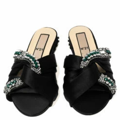 N21 Nº21 Black Satin Crystal Embellished Knotted Flat Slides Size 37.5 Women Sandals 4 N21 Nº21 Black Satin Crystal Embellished Knotted Flat Slides Size 37.5 Women Sandals -N21shop luxury women n21 used shoes p543138 007