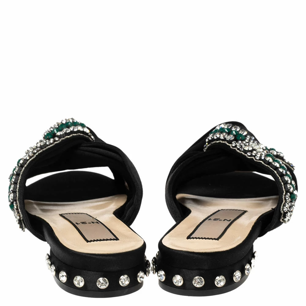 N21 Nº21 Black Satin Crystal Embellished Knotted Flat Slides Size 37.5 Women Sandals N21 Nº21 Black Satin Crystal Embellished Knotted Flat Slides Size 37.5 Women Sandals -N21shop luxury women n21 used shoes p543138 008