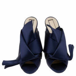 N21 Navy Blue Satin Slide Sandals Size 39 Women 4 N21 Navy Blue Satin Slide Sandals Size 39 Women -N21shop luxury women n21 used shoes p551112 005