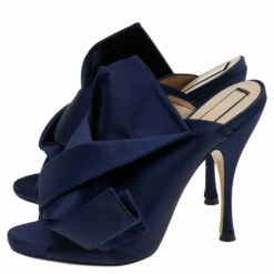 N21 Navy Blue Satin Slide Sandals Size 39 Women 5 N21 Navy Blue Satin Slide Sandals Size 39 Women -N21shop luxury women n21 used shoes p551112 006