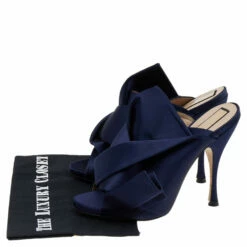 N21 Navy Blue Satin Slide Sandals Size 39 Women 9 N21 Navy Blue Satin Slide Sandals Size 39 Women -N21shop luxury women n21 used shoes p551112 008
