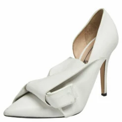 N21 Nº21 White Leather Knot Pointed Toe Pumps Size 37 Women