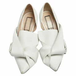 N21 Nº21 White Leather Knot Pointed Toe Pumps Size 37 Women -N21shop luxury women n21 used shoes p551441 012