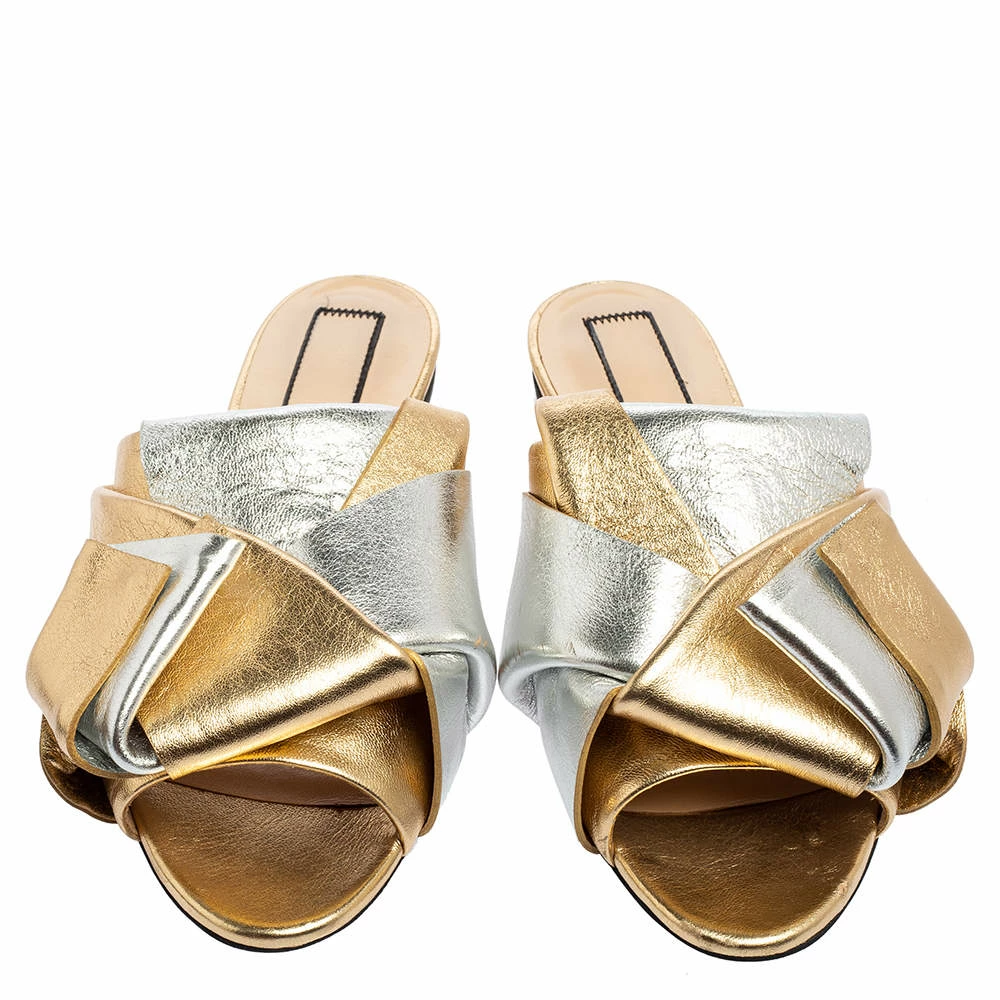 N21 N°21 Metallic Gold/Silver Leather Raso Knot Flats Size 37 Women N21 N°21 Metallic Gold/Silver Leather Raso Knot Flats Size 37 Women -N21shop luxury women n21 used shoes p551493 001