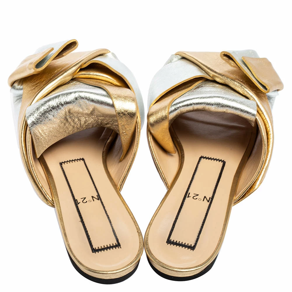 N21 N°21 Metallic Gold/Silver Leather Raso Knot Flats Size 37 Women N21 N°21 Metallic Gold/Silver Leather Raso Knot Flats Size 37 Women -N21shop luxury women n21 used shoes p551493 003