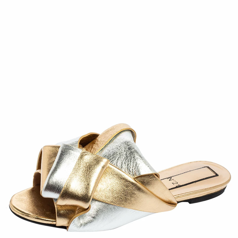 N21 N°21 Metallic Gold/Silver Leather Raso Knot Flats Size 37 Women N21 N°21 Metallic Gold/Silver Leather Raso Knot Flats Size 37 Women -N21shop luxury women n21 used shoes p551493 004