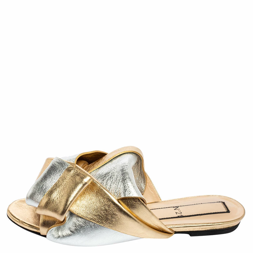 N21 N°21 Metallic Gold/Silver Leather Raso Knot Flats Size 37 Women N21 N°21 Metallic Gold/Silver Leather Raso Knot Flats Size 37 Women -N21shop luxury women n21 used shoes p551493 005