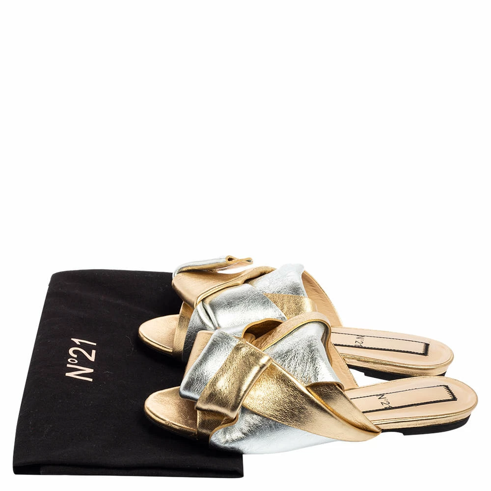 N21 N°21 Metallic Gold/Silver Leather Raso Knot Flats Size 37 Women N21 N°21 Metallic Gold/Silver Leather Raso Knot Flats Size 37 Women -N21shop luxury women n21 used shoes p551493 009