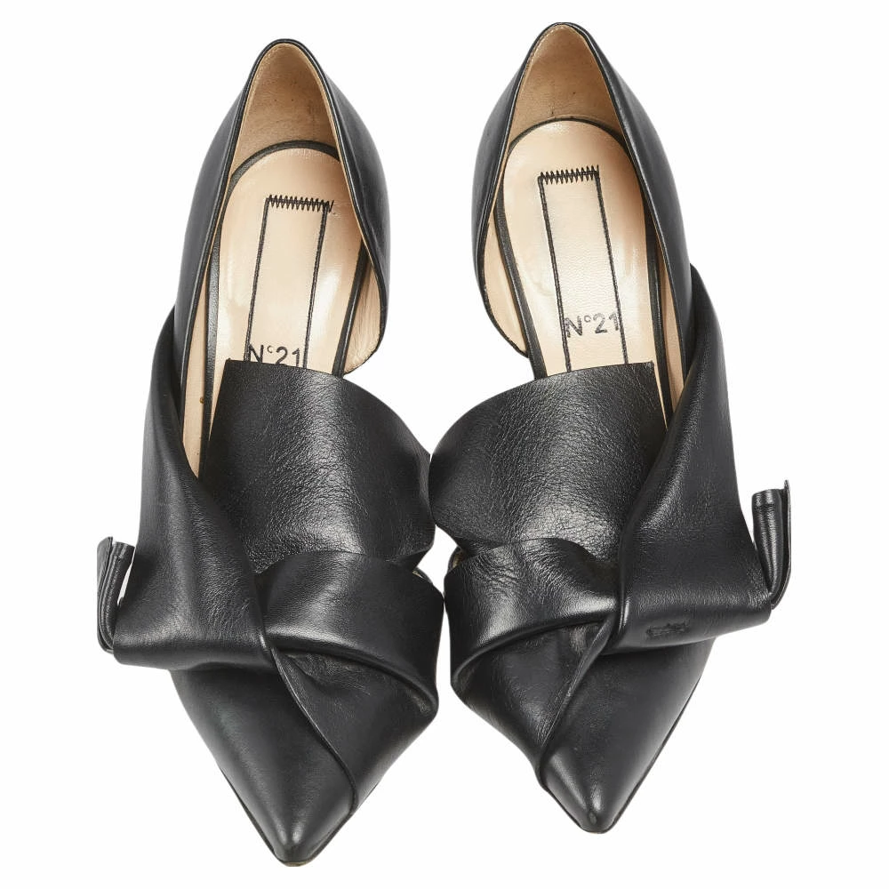 N21 Nº21 Black Leather Knot Pointed Toe Pumps Size 37.5 Women N21 Nº21 Black Leather Knot Pointed Toe Pumps Size 37.5 Women -N21shop luxury women n21 used shoes p551978 002