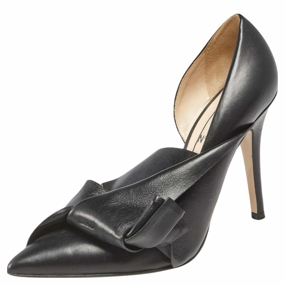N21 Nº21 Black Leather Knot Pointed Toe Pumps Size 37.5 Women N21 Nº21 Black Leather Knot Pointed Toe Pumps Size 37.5 Women -N21shop luxury women n21 used shoes p551978 005