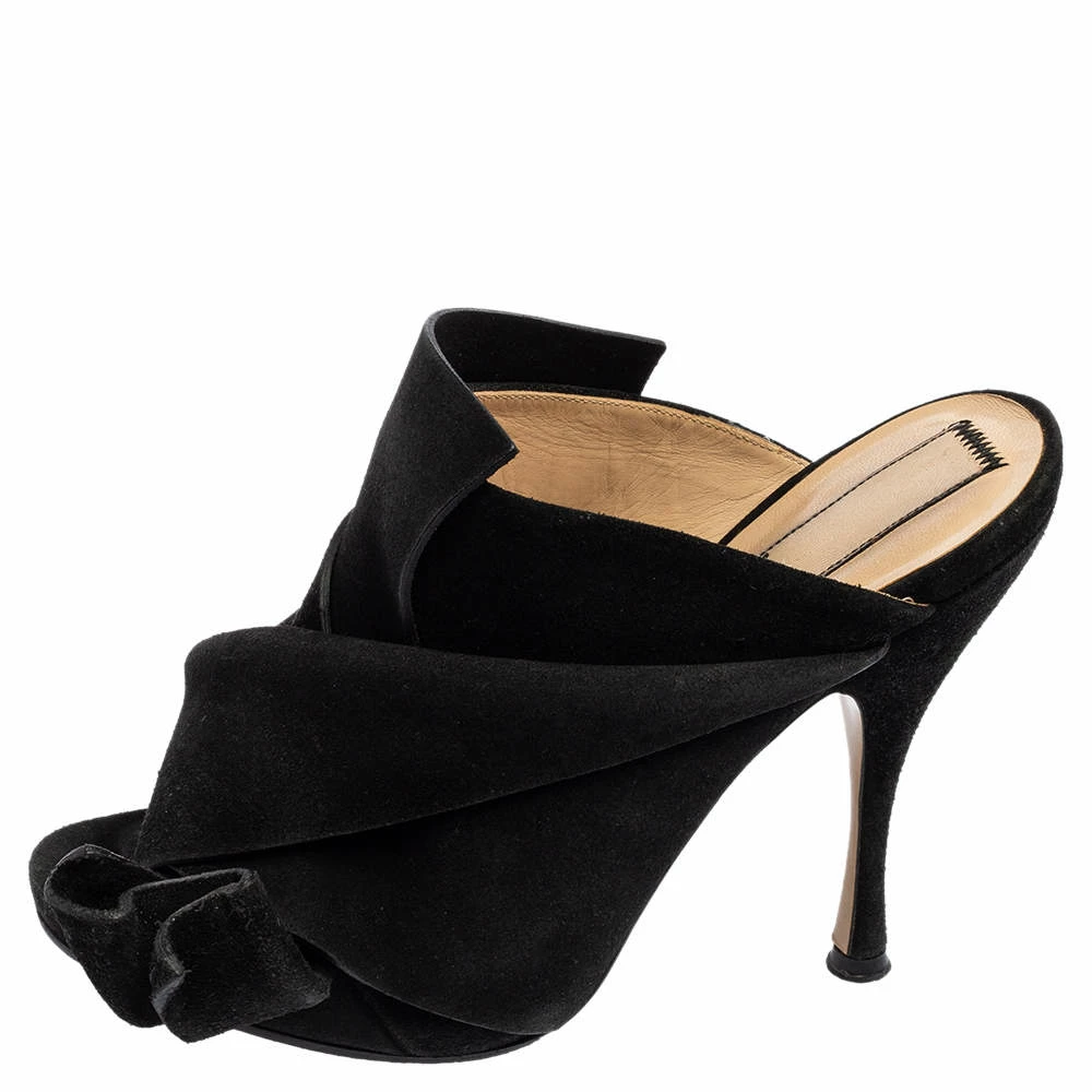 N21 Nº21 Black Suede Raso Knot Peep Toe Mules Size 39 Women Sandals N21 Nº21 Black Suede Raso Knot Peep Toe Mules Size 39 Women Sandals -N21shop luxury women n21 used shoes p555109 008