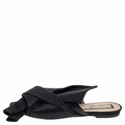 N21 Nº21 Black Satin Knot Flat Mules Size 40.5 Women Flats -N21shop luxury women n21 used shoes p560733 001
