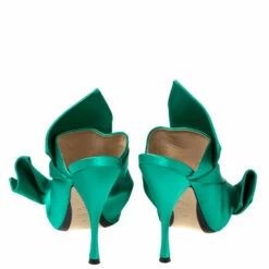 N21 Nº21 Green Satin Raso Knot Peep Toe Mules Size 39 Women Sandals -N21shop luxury women n21 used shoes p565530 001