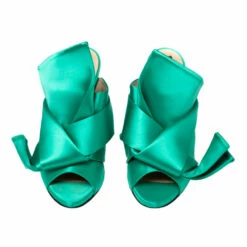 N21 Nº21 Green Satin Raso Knot Peep Toe Mules Size 39 Women Sandals -N21shop luxury women n21 used shoes p565530 004