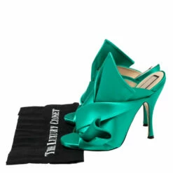 N21 Nº21 Green Satin Raso Knot Peep Toe Mules Size 39 Women Sandals -N21shop luxury women n21 used shoes p565530 006