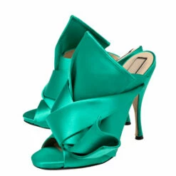 N21 Nº21 Green Satin Raso Knot Peep Toe Mules Size 39 Women Sandals -N21shop luxury women n21 used shoes p565530 007