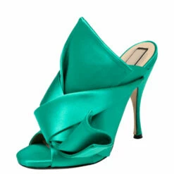 N21 Nº21 Green Satin Raso Knot Peep Toe Mules Size 39 Women Sandals