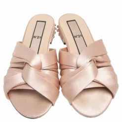N21 Nº21 Beige Satin Knot Studded Heel Slide Sandals Size 40 Women 4 N21 Nº21 Beige Satin Knot Studded Heel Slide Sandals Size 40 Women -N21shop luxury women n21 used shoes p568400 002