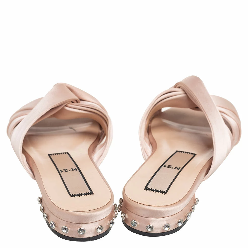 N21 Nº21 Beige Satin Knot Studded Heel Slide Sandals Size 40 Women N21 Nº21 Beige Satin Knot Studded Heel Slide Sandals Size 40 Women -N21shop luxury women n21 used shoes p568400 003
