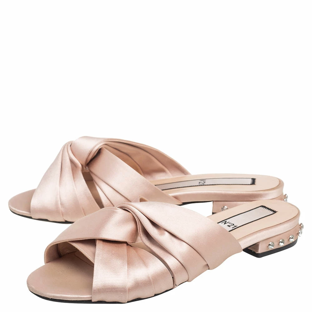 N21 Nº21 Beige Satin Knot Studded Heel Slide Sandals Size 40 Women N21 Nº21 Beige Satin Knot Studded Heel Slide Sandals Size 40 Women -N21shop luxury women n21 used shoes p568400 007