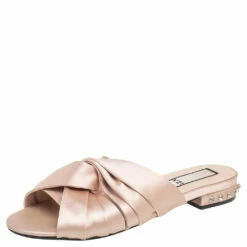 N21 Nº21 Beige Satin Knot Studded Heel Slide Sandals Size 40 Women