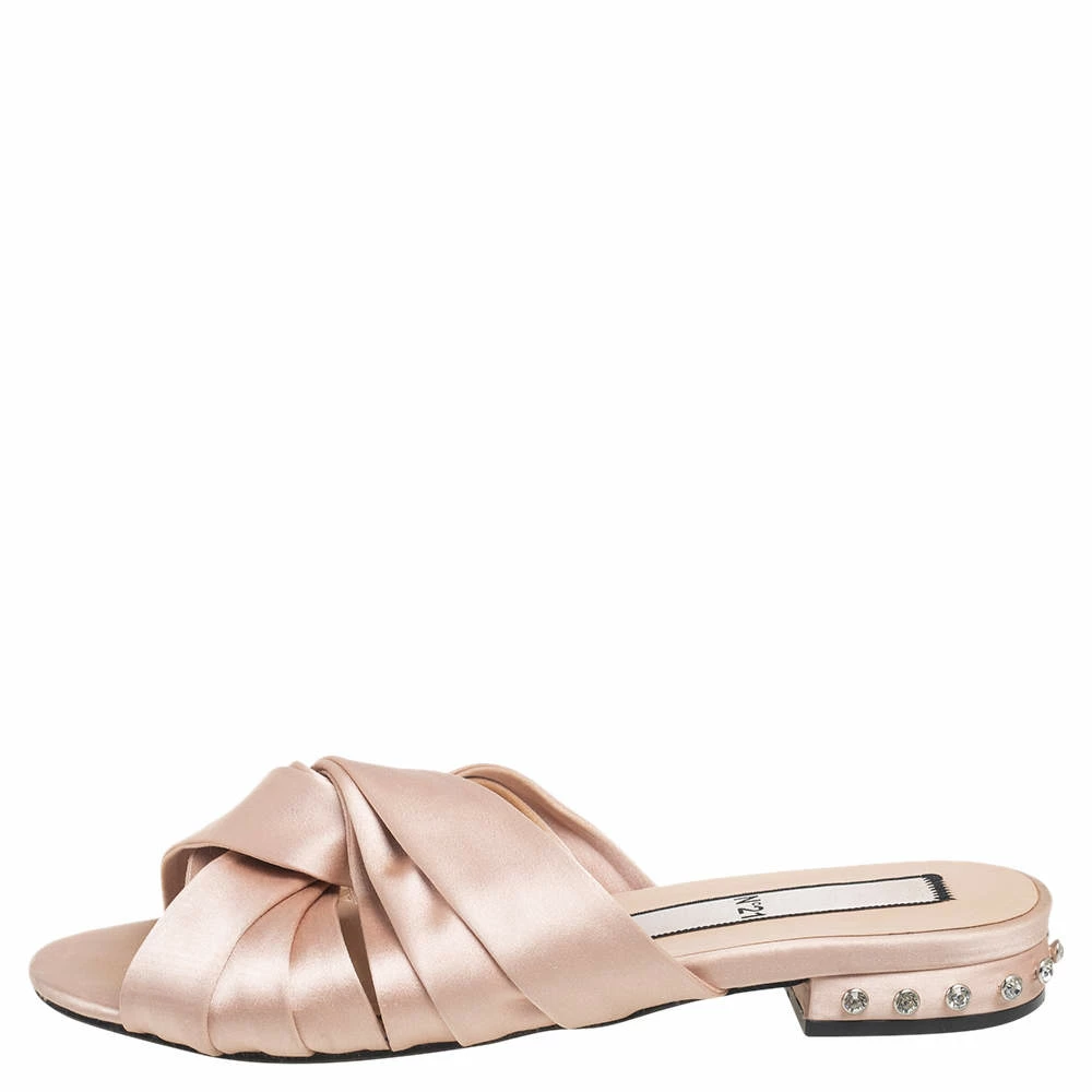 N21 Nº21 Beige Satin Knot Studded Heel Slide Sandals Size 40 Women N21 Nº21 Beige Satin Knot Studded Heel Slide Sandals Size 40 Women -N21shop luxury women n21 used shoes p568400 009