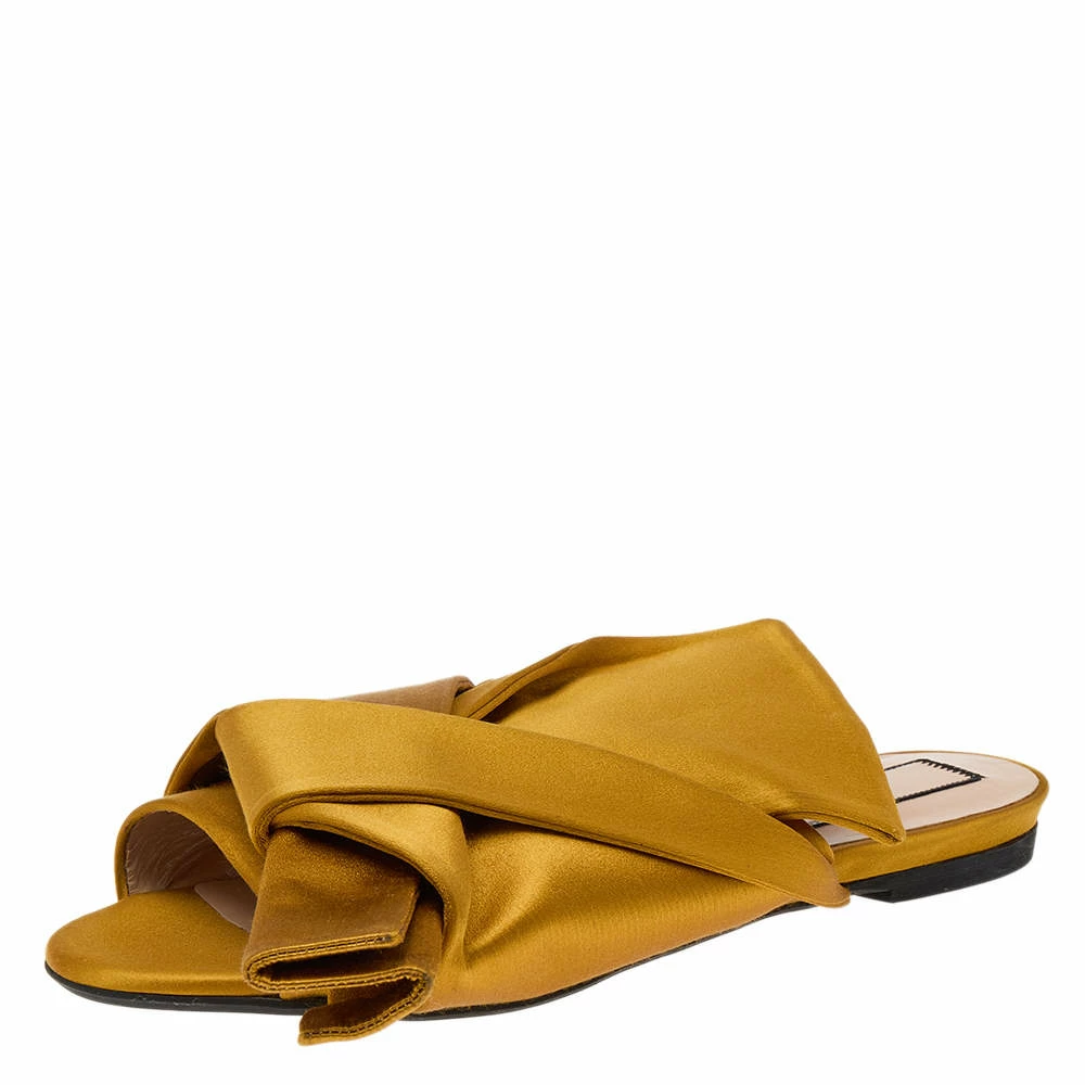 N21 Nº21 Mustard Satin Knot Flat Mules Size 39 Women Sandals N21 Nº21 Mustard Satin Knot Flat Mules Size 39 Women Sandals -N21shop luxury women n21 used shoes p572682 006